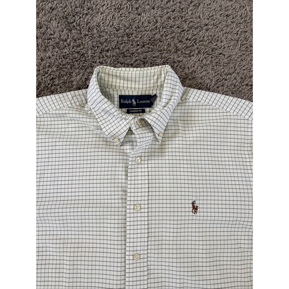 Polo Ralph Lauren Shirt Long Sleeve Mens L Classic Fit White Checker Pattern